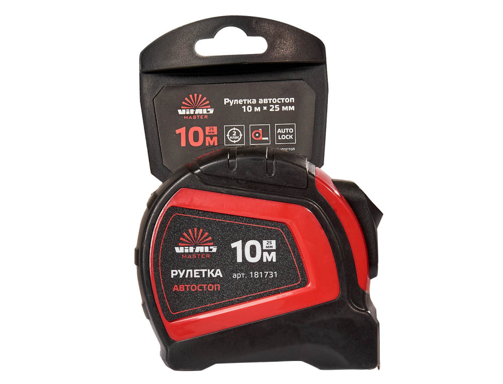 Рулетка 10 м × 25 мм автостоп Vitals Master