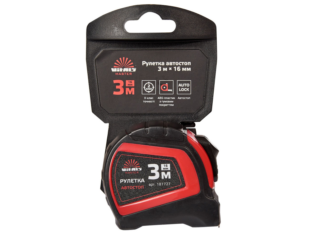 Рулетка 3 м × 16 мм автостоп Vitals Master