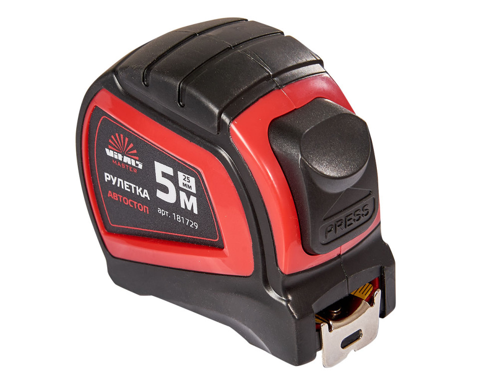 Рулетка 5 м × 25 мм автостоп Vitals Master