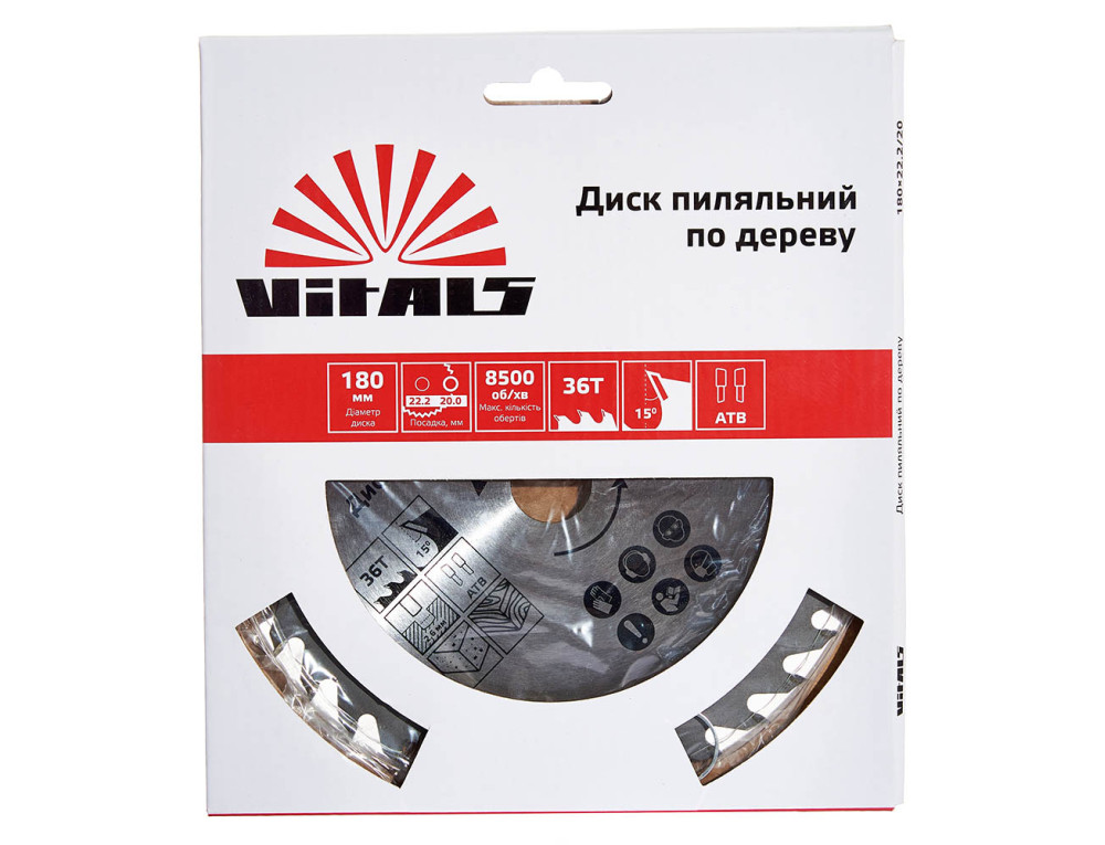 Диск пиляльний Vitals по дереву 180x22.2/20, ATB 36