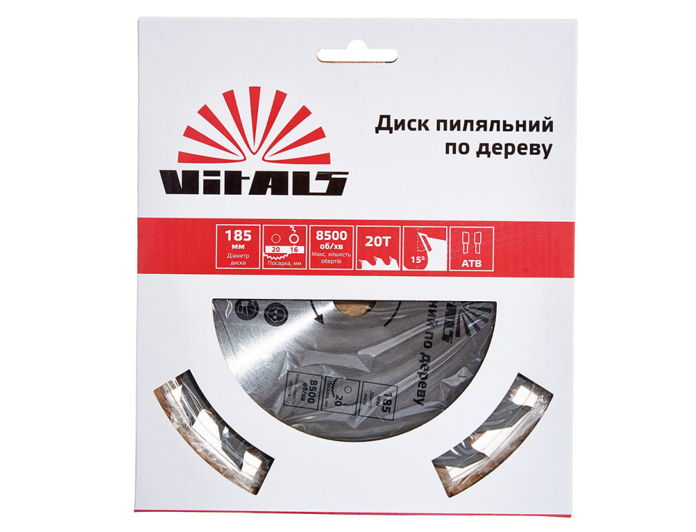 Диск пиляльний Vitals по дереву 185x20/16, ATB 20