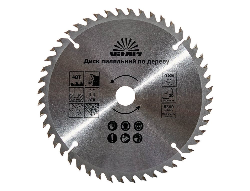 Диск пиляльний Vitals по дереву 185x20/16, ATB 48