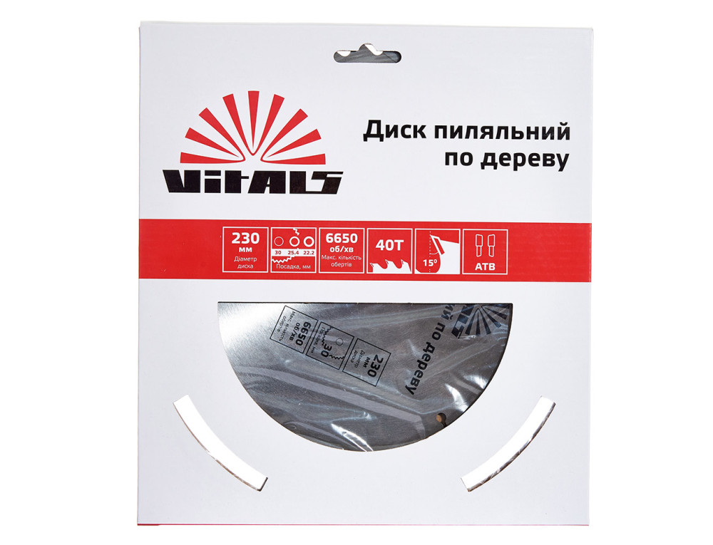 Диск пиляльний Vitals по дереву 230x30/25.4/22.2, ATB 40