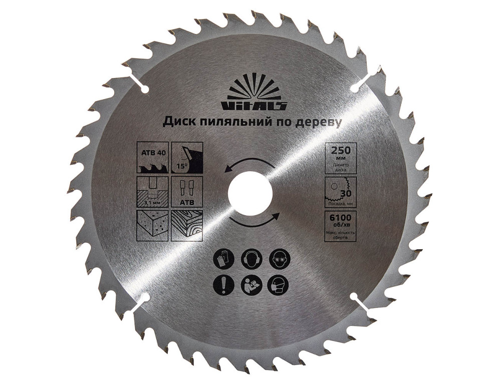 Диск пильний Vitals по дереву 250x30/25.4, ATB 40