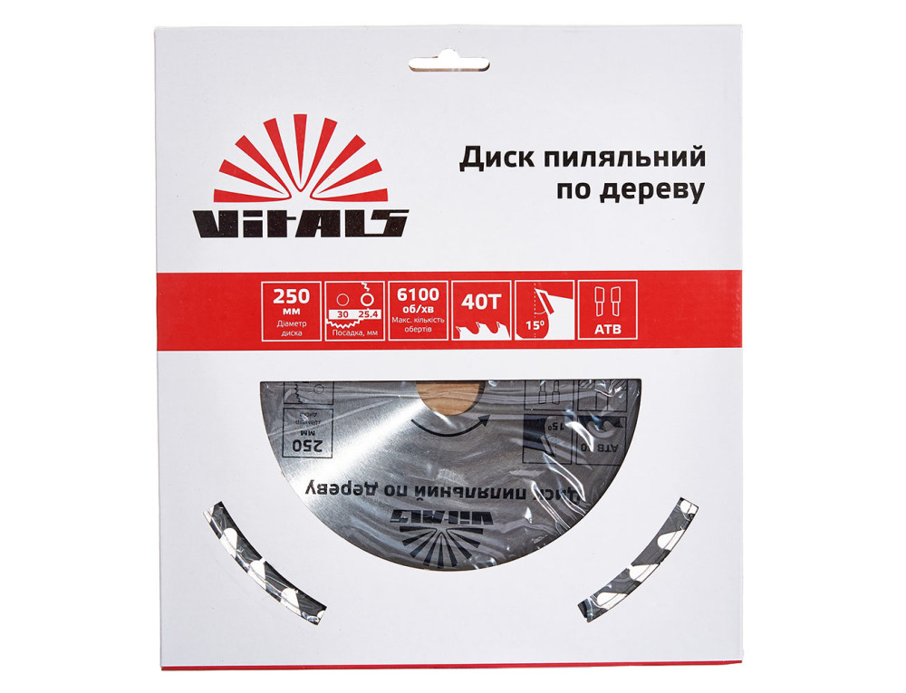 Диск пильний Vitals по дереву 250x30/25.4, ATB 40