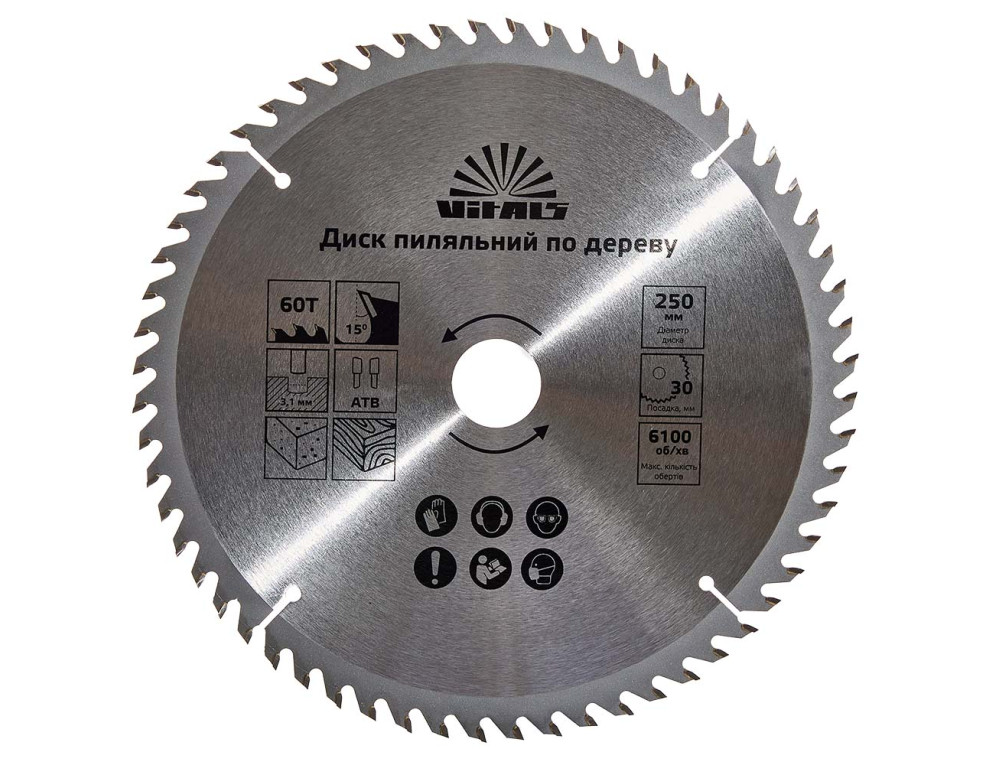 Диск пиляльний Vitals по дереву 250x30/25.4, ATB 60